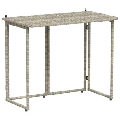 Image of vidaXL Folding Garden Table Light Grey Poly Rattan, Rectangular Outdoor 90x51x75 cm Patio/Balcony/Deck PE Rattan &amp; Steel