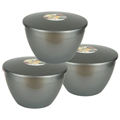 Image of Just Pudding Basins Silver Coloured Plastic Large Size 3 Pint Food Safe Steaming Bowls with Matching Lid 1.7lt Pack of