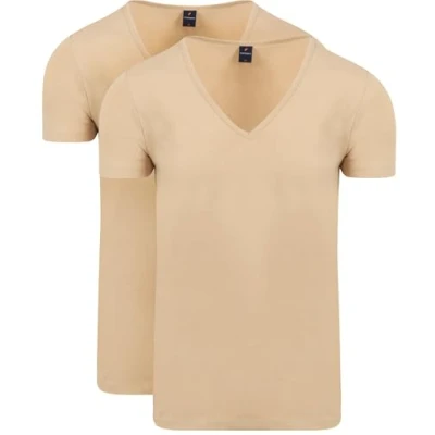 Image of Suitable Deep V Neck Pack of 2 T Shirt Beige Men&#039;s Clothing Slim Fit, beige, S