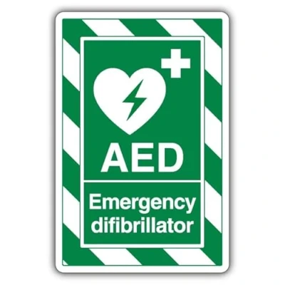 Image of V Safety AED Emergency Defibrillator ExtraViz 250 x 350 mm Glow In The Dark 1mm Rigid Plastic Sign