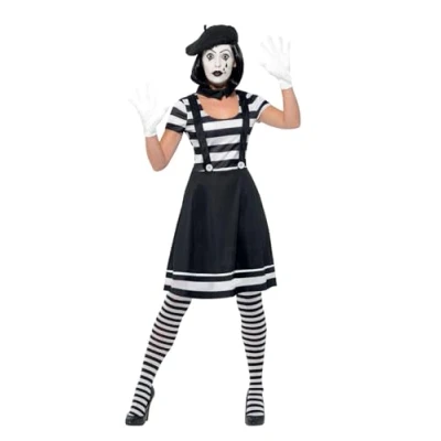 Image of Smiffys Lady Mime Artist Costume, Black, L UK Size 16 18