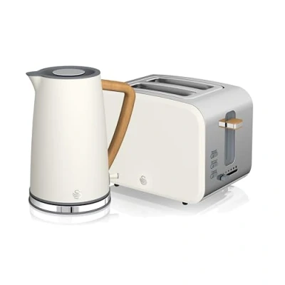 Image of Swan Nordic Kitchen Set, 1.7L Fast Boil Kettle and 900W 2 Slice Toaster, White SK14610WHTN/ ST14610WHTN