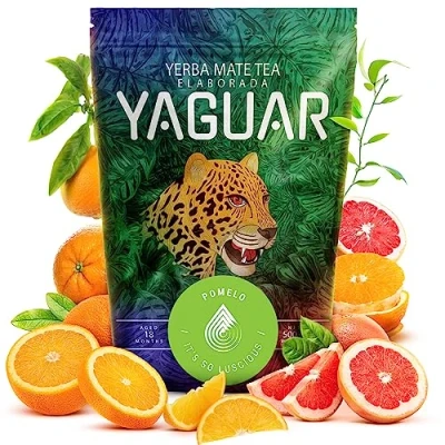 Image of Yaguar Pomelo 500g, Yerba Mate Tea with Fruits, Brazilian Tea, Refreshing &amp; Energizing, Natural Caffeine Source, Vegan, Gluten Free