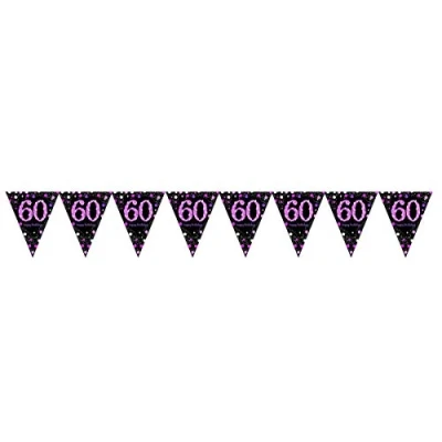 Image of (PKT) Adult Pink Celebration 60th Birthday Plastic Pennant Bunting