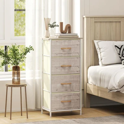 Image of Fabric Chest of Drawers, 4 Drawer Dresser for Bedroom, Natural Wood Homcom