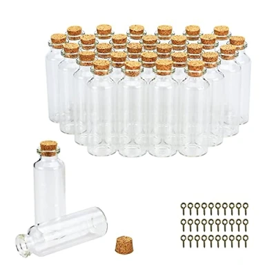 Image of BiBiFly 30pcs 30ml Mini Glass Jars Bottles with Cork Stoppers, Clear Wish Bottles/Mini Vials Cork/Message Bottle for Wedding Party Favors, DIY Arts Crafts Decoration etc
