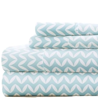 Image of Linen Market Sheet Set, Microfiber, Puffed Chevron Light Blue, Twin