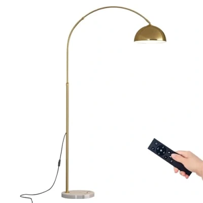 Image of Gold Floor Lamps for Living Room Arc Lamps, 360 Adjustable Metal Shade, Remote Control Dimmable Lamp, Over Couch Mid Century Modern Brass Lamp Bedroom, Office
