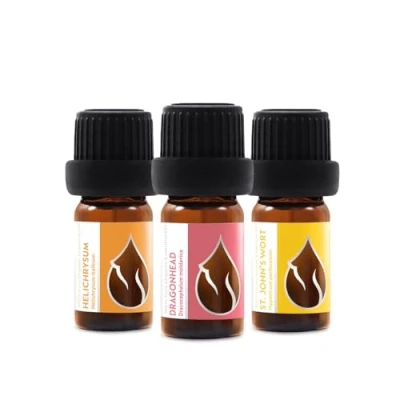 Image of Set Glowing Skin Organic Essential Oils Helichrysum + Moldavian Dragonhead St. John&#039;s Wort 100% Pure and Natural Undiluted Therapeutic Grade Non GMO (3 pcs x 5 ml)