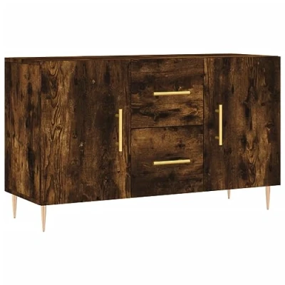 Image of vidaXL Smoked Oak Sideboard Modern Engineered Wood Spacious Metal Legged Cabinet Display Cum Storage Unit Home Furniture