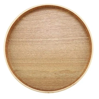 Image of Wood Tray Round Wooden Coffee Snack Food Meals Serving Multipurpose for Cafe Restaurant Hotel Home (24cm)