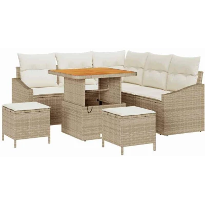 Image of vidaXL 8 Piece Garden Sofa Set with Cushions Beige Poly Rattan Acacia