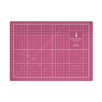 Image of Cathedral Products A4 Double Sided Self Healing Cutting Mat 3mm Thick Metric and Imperial Grids Pink
