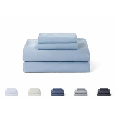Image of Todocama 4 Piece Bedding Set 5003 Fitted Sheet Top Two Pillowcases 50 x 80 cm (Bed 90 190/200 cm, Light Blue)