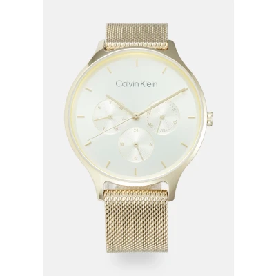 Image of Calvin Klein Analogue Multifunction Quartz Watch for Women Timeless Mesh MF Collection with Gold Colored Stainless Steel Bracelet 25200103