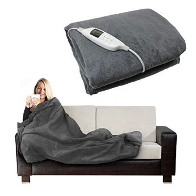 Image of Electric Heated Throw Over Under Blanket Fleece Washable Polyester Warm Mattress (Grey)