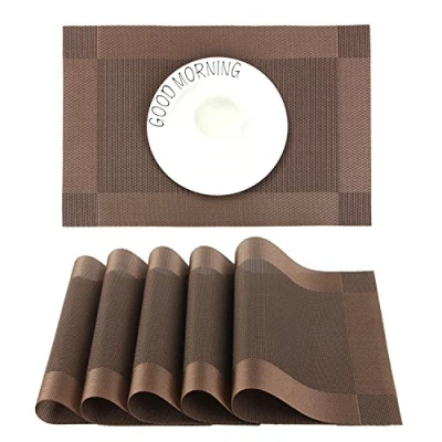 Image of CHAOCHI Placemats set of 6,Easy to Clean Non slip Heat Resistant Dining Table Mats,Washable Crossweave Woven Vinyl PVC Place mats,45CM x 30CM (Brown)