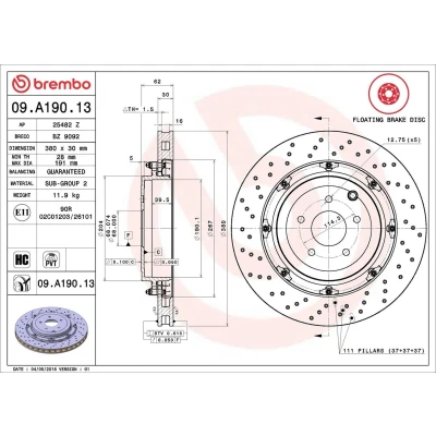 Image of 43206JF20A, 43206KJ10A Brake disc BREMBO TWO PIECE FLOATING DISCS LINE 09.A190.13
