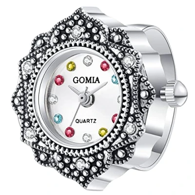 Image of JewelryWe Novelty Finger Watch Classic Round Colorful Dial Quartz Rings Adjustable Rhinetsone Ring Watch, for Mothers Day