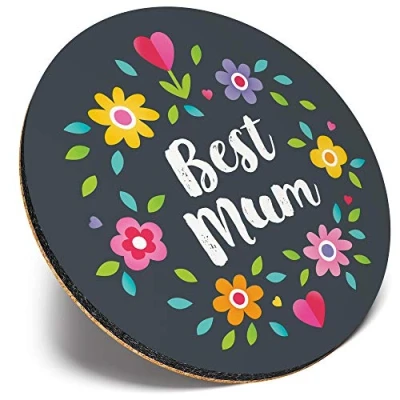 Image of Round Single Coaster Best Mum Flowery Pattern Mothers Day Glossy Quality Coasters Tabletop Protection for Any Table Type #44274