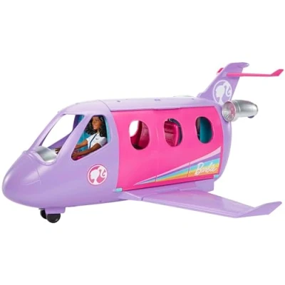 Image of Barbie Life in the City Airplane Adventures, Doll with Brown Hair, Purple Airplane, Toy Puppy and 15 Accessories, Toys for 3 Years Up, One Doll, Plane, HCD49