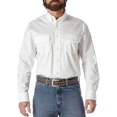 Image of Wrangler Men&#039;s Painted Desert Two Pocket Long Sleeve Button Work Shirt, White, Medium