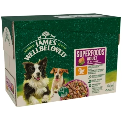 Image of James Wellbeloved Superfood Adult Dog Food with Turkey in Gravy Pouch 12 x 90 g