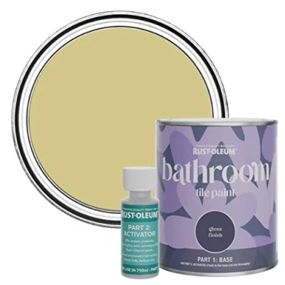 Image of Rust Oleum Green Water Resistant Bathroom Tile Paint in Gloss Finish Wasabi 750ml