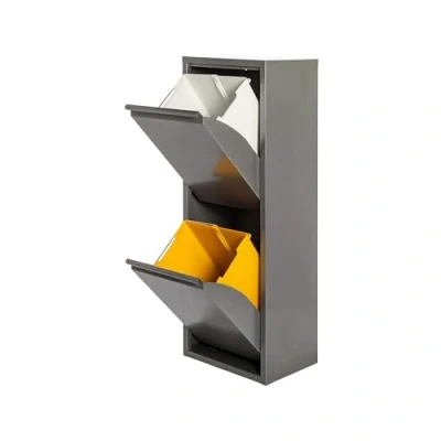 Image of WELL HOME MOBILIARIO &amp; DECORACIÓN 2 x 17L (34L) Grey Gloss Metal Bin with Compartments