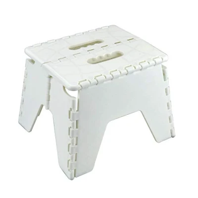 Image of ASAB One Step Folding Plastic Stool Portable Fold Up Footstool for Kitchen, Bathroom, Toilet, Caravan Children, Kids, Adult Collapsible, Non Slip Plain White