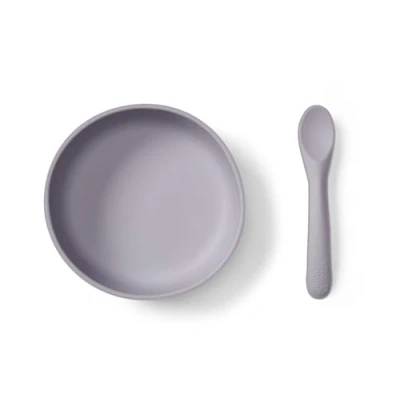 Image of Vital Baby Nourish Silicone Suction Bowl Set Mess Free Weaning Strong Pad Scooped and Chunky Spoon BPA Easy to Clean Suitable from 4 Months+ Dusky Mauve