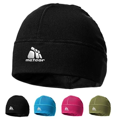 Image of meteor Beanie Hat Skull Cap Windproof Cycling Running Skiing Snowboard Motorcycle Sports Under Helmet Antibacterial Quick Dry Stretchable Warm Thermal Outdoors Men Women Boys Girls One Size Black