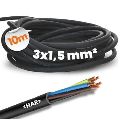 Image of 10 m Lapp 1600103 H07RN F 3 x 1.5 mm² Rubber Cable Flexible with Protective Conductor I UV Resistant for Outdoor Use Oil Cold Connection 3G Black