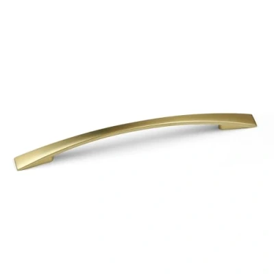 Image of 160mm Brushed Brass Cabinet Handle Curved Bow Satin Gold Cupboard Door Drawer Pull Wardrobe Furniture Replacement Upcycle