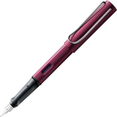 Image of LAMY AL star black purple Fountain Pen with ergonomic grip &amp; polished steel nib in size F lightweight aluminum body including T 10 blue cartridge Right Handed
