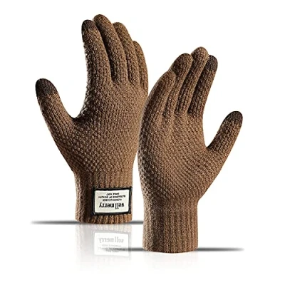 Image of BSLVWG Winter Touch Screen Gloves Men Anti Slip Thermal Knit Mens Thickened Elastic Windproof Cuff Warm Fluff Lining for Driving Running Sport Typing (Khaki)