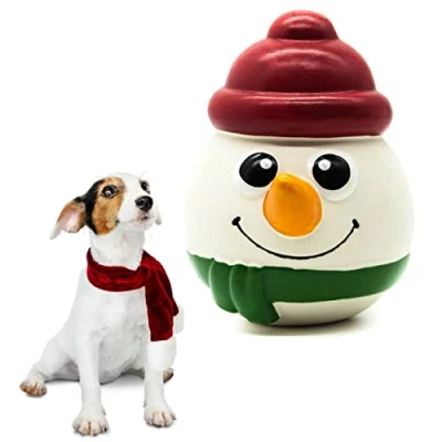 Image of Festive Squeaky Dog toys LATEX Chew Interactive for Boredom Standing Rolling Gifts Reindeer Penguin Snowman Teething Puppy Fetch Pet (Snowman)