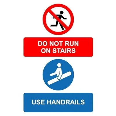 Image of Do not run on stairs use handrails safety sign Self adhesive sticker (200mm x 150mm)