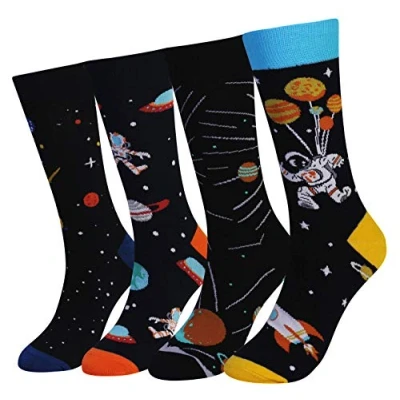 Image of Men&#039;s EUR 42 46 Odd Fun Crazy Novelty Dress Crew Calf Socks (Astronauts Universe)