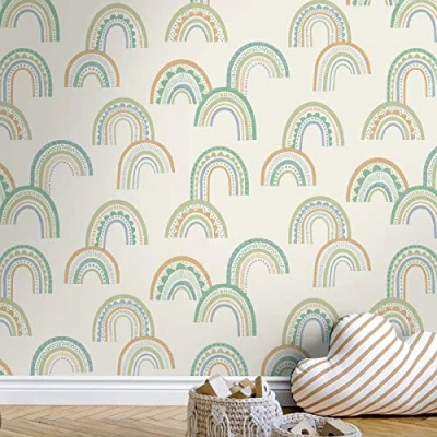 Image of Holden Boho Rainbow Wallpaper Kids Nursery Green/Teal/Cream 13283