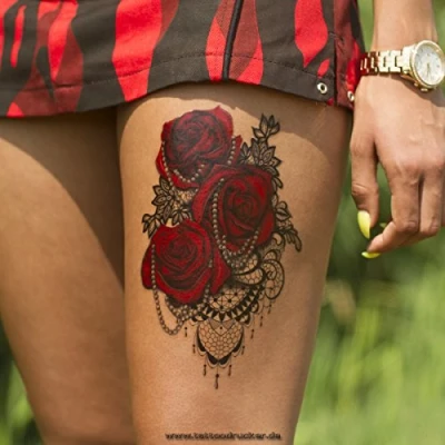 Image of 1 x Necklace + Red Roses Body tattoo Colorful XL temporary HB732 (1)