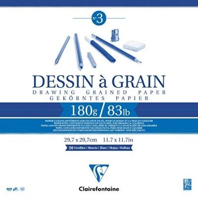 Image of Clairefontaine Ref 96638C White Grained Drawing Paper Glued Pad (30 Sheets) 29.7 x 29.7cm Sized, 180gsm Paper, &amp; Acid Free, pH Neutral