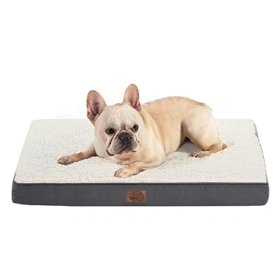 Image of Bedsure Medium Dog Bed Washable Orthopedic and Mattress Mat for Crate with Removable Plush Sherpa Cover, White, 76x51x7.6cm