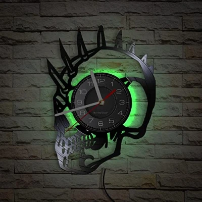 Image of Smotly Vinyl Wall Clock, Skull Pattern Shape Digital Clock with LED Night Light Function, Gift for Decor.