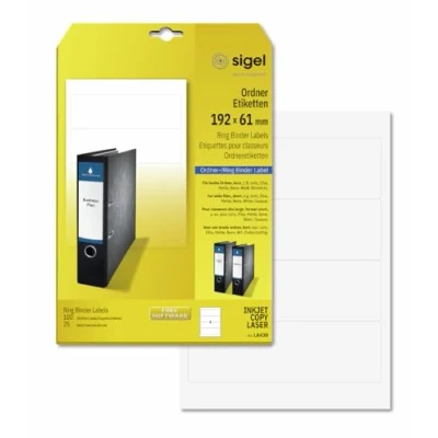 Image of SIGEL LA430 Ring Binder Labels, 19.2 x 6.1 cm, 100 lbl equal to 25 sheets, opaque, White