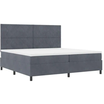 Image of vidaXL Box Spring Bed with Mattress &amp; LED Dark Grey 200x200 cm Velvet