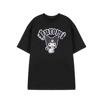 Image of Hello Kitty &amp; Friends Womens Black Short Sleeved T Shirt Kuromi Cheeky Graphic Tee Character Apparel Sanrio Cartoon Merchandise
