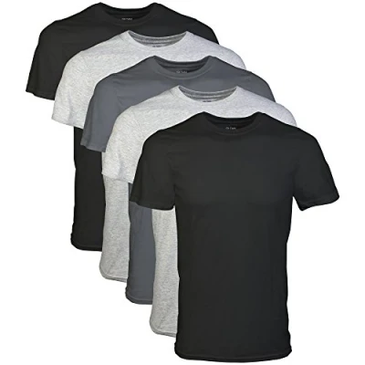 Image of Gildan Men&#039;s Crew T Shirts, Multipack, Style G1100 Undershirt, Black/Sport Grey/Charcoal (5 Pack), XL (Pack of 5)