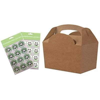 Image of MustBeBonkers Plain Coloured Meal Box for Children/Kids Perfect Picnics, BBQs, and Birthday Parties Fully Compostable, Biodegradable Eco Friendly With Seal Stickers (Kraft, 30 Packs)