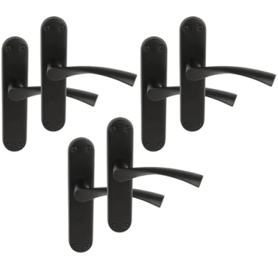 Image of HANDLEZONE® 3 Pairs Lobo Black Matt Lever Latch Door Handle Set on Long Backplate, for Internal Doors